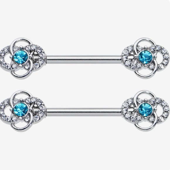 14 Gauge 9/16 Clear Blue Gem Celtic Knots Barbell Ring Set - Picture 1 of 2